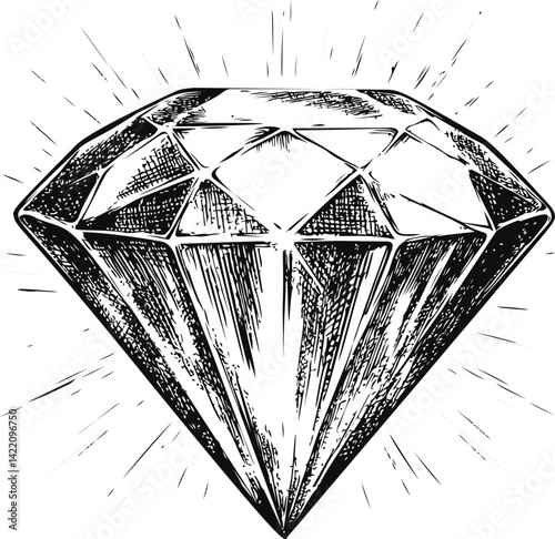 Intricately sketched diamond, radiating brilliance and elegance. Vector illustration