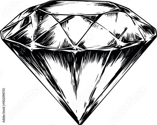 Illustration of a detailed black and white diamond with intricate shading. Vector illustration