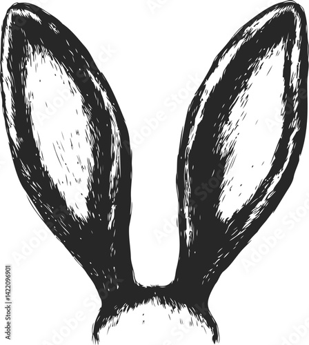 Illustration of black and white rabbit ears with textured detail. Vector illustration