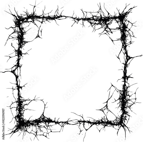 Square black thorn frame, nature inspired design. Vector illustration
