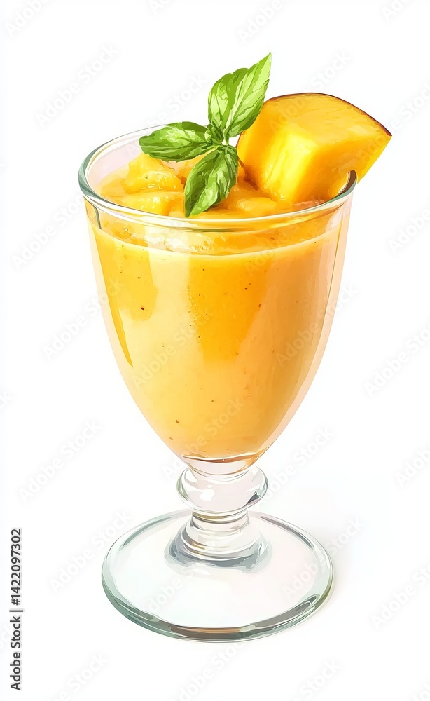 Mango smoothie in a glass cup, isolated on a white background. Mango smoothie in a glass cup, isolated on a white background.