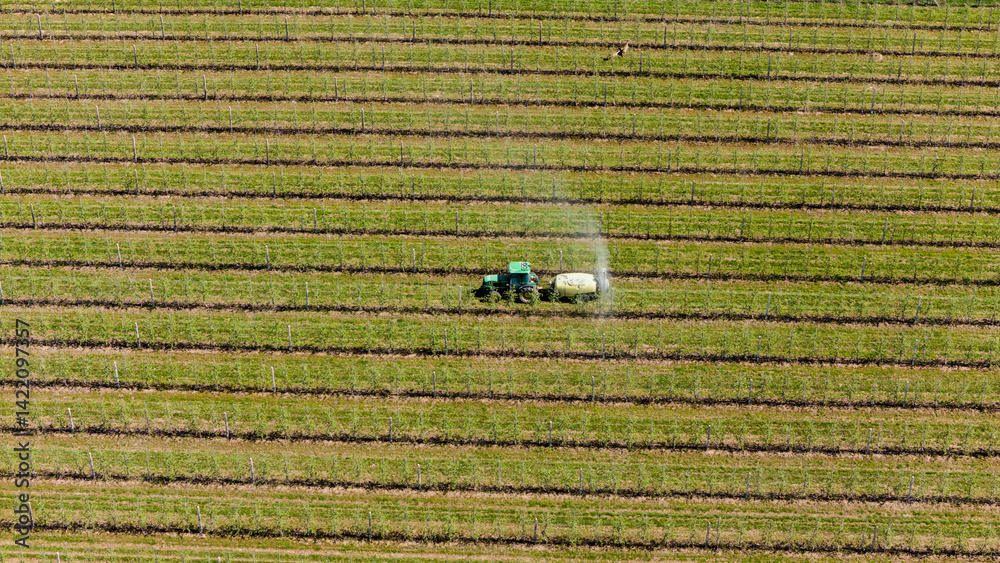 aerial drone view of colorful countryside farm fields in poland