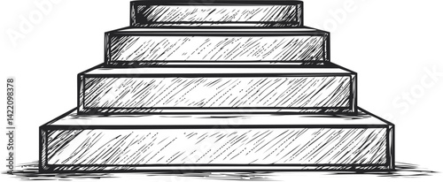 Black and white sketch of a four-step stairs illustration, concept of progress. Vector illustration