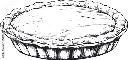 Black and white sketch of a pie with textured crust and smooth filling. Vector illustration