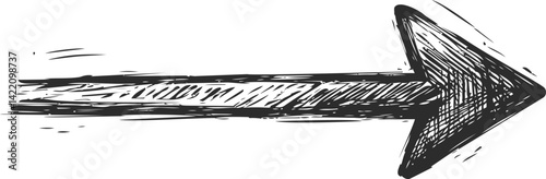 Black and white hand-drawn sketch of a bold directional arrow. Vector illustration