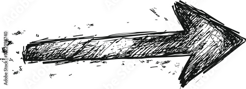 Black and white hand-drawn sketch of an arrow pointing right. Vector illustration