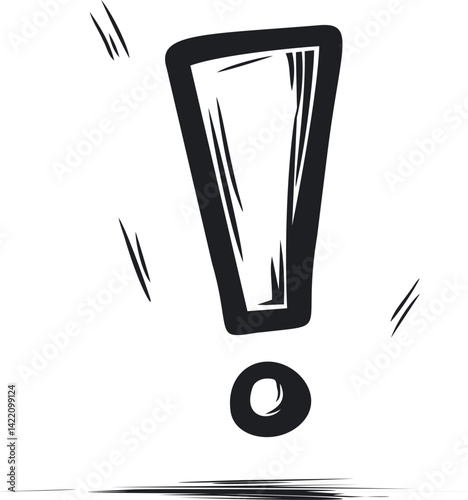 Black and white exclamation mark in dynamic comic style illustration. Vector illustration
