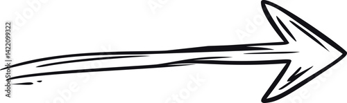 Black and white sketched arrow pointing to the right, simplistic vector graphic. Vector illustration