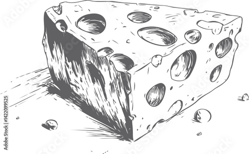 Sketch of swiss cheese with large holes, food illustration. Vector illustration