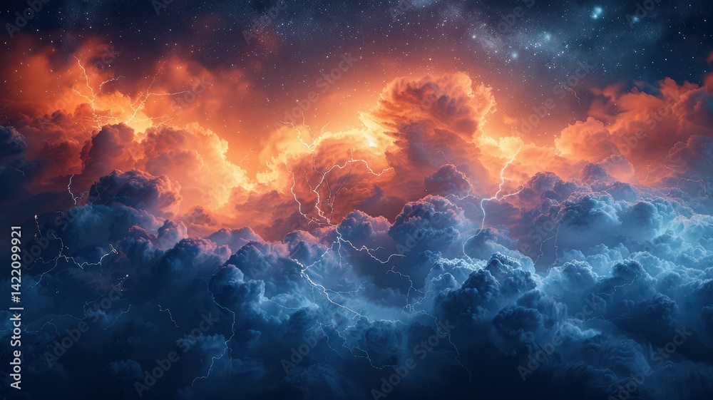 Obraz premium Abstract depiction of a thunderstorm with jagged lines representing lightning over dark clouds.jpeg