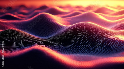 A vibrant, abstract backdrop woven from a generative AI-generated network of dots and squares, pulsating with an ethereal glow