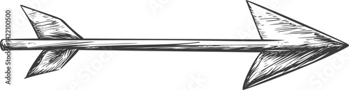 Hand-drawn sketch of a vintage arrow with detailed shading. Vector illustration