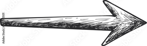 Hand-drawn black arrow sketch with detailed texture. Vector illustration