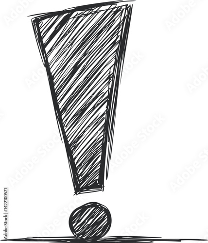 Black sketchy exclamation mark symbolizing emphasis. Vector illustration