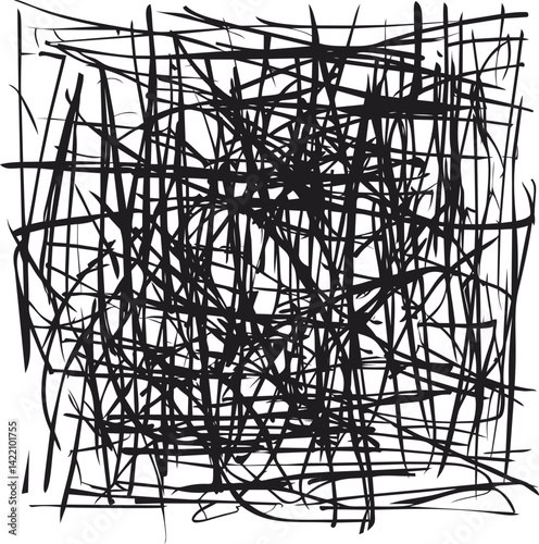 Abstract chaotic black lines creating intersecting patterns. Vector illustration