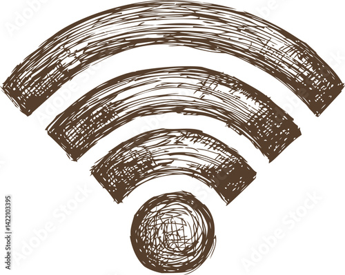 Brown sketch style wifi signal illustration with a circular base. Vector illustration