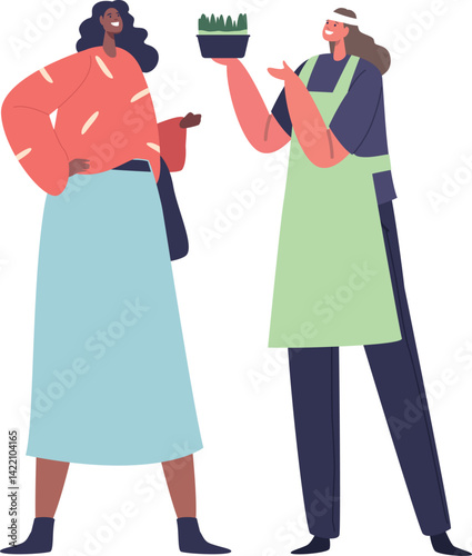 Saleswoman offering microgreens to customer