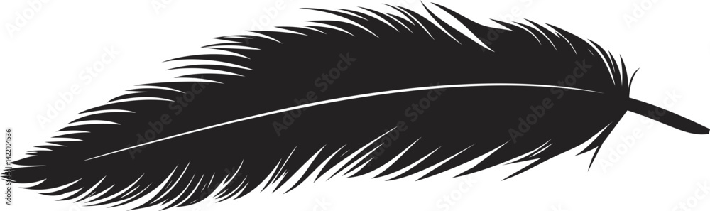 Black silhouette of a feather, minimalist vector art. Vector illustration Black silhouette of a feather, minimalist vector art. Vector illustration