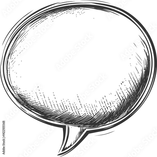 Sketch of a large empty speech bubble with crosshatch shading. Vector illustration