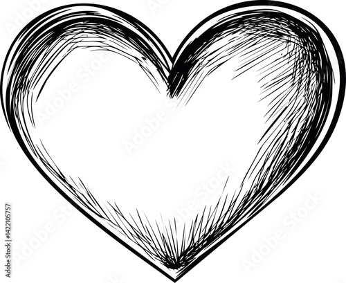Black and white sketch of a heart with rough lines, hand-drawn style illustration. Vector illustration