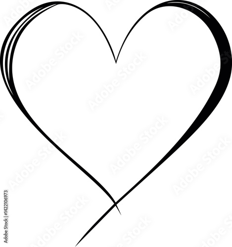 Simple black heart outline with curvy lines, concept of love. Vector illustration