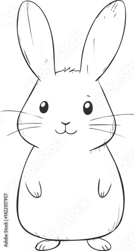 Adorable cartoon bunny illustration with cute expression in black and white. Vector illustration