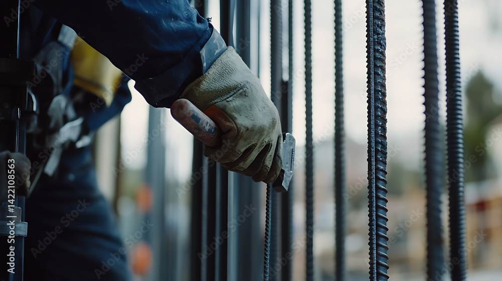 Construction Worker Handling Rebar Construction Worker Handling Rebar
