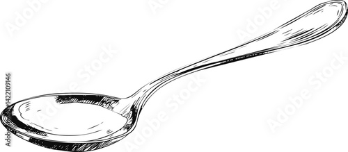 Detailed black and white sketch of a classic spoon design illustration. Vector illustration