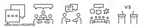 Conjunto de iconos de discusión. Diálogo, debate, ideas, personas, conversación. Ilustración vectorial