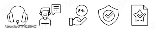 Conjunto de iconos de servicio al cliente. Soporte, conversación, 24 horas, aprobación, calidad. Ilustración vectorial