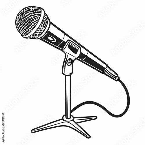 Vector microphone, silhouette style, clear design, white background