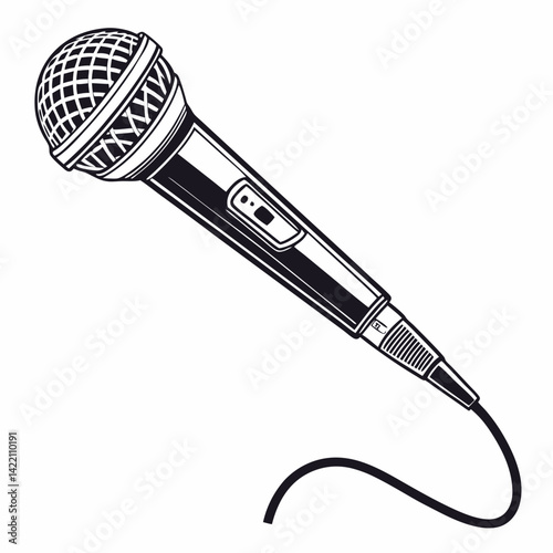 Vector microphone, silhouette style, clear design, white background