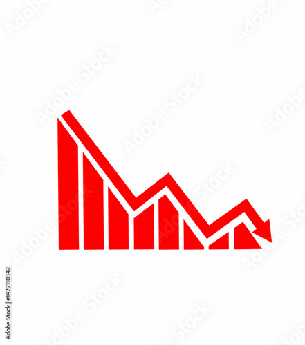 business graph with red arrow going downward . Negative growth in graphical representation