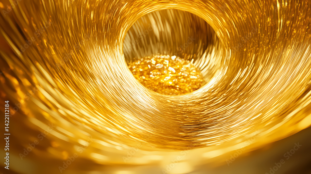 Golden warp hole funnel: where food transcends reality. Gilded Warp. Illustration