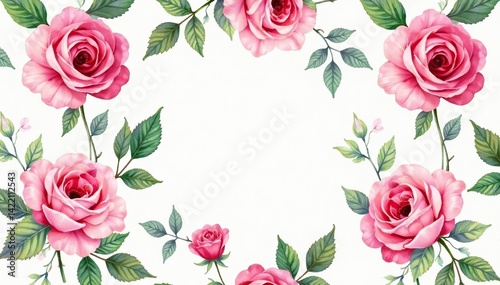 Delicate watercolor roses and leaves, repeating pattern, botanical background, seamless pattern