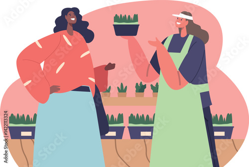 Saleswoman offering microgreens at supermarket