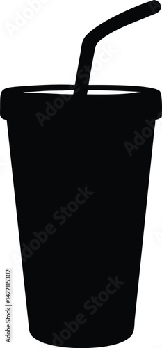 Black Silhouette Soft Drink Cup With Straw Vector