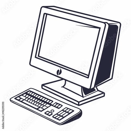 Vector computer, silhouette style, clear design, white background