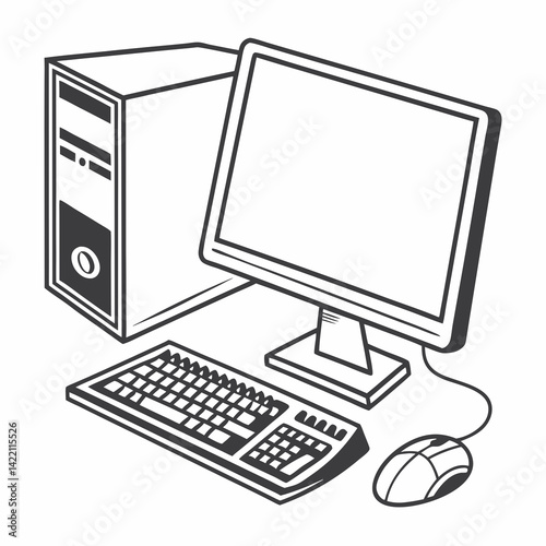 Vector computer, silhouette style, clear design, white background