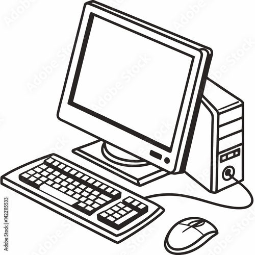Vector computer, silhouette style, clear design, white background