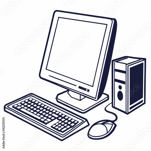 Vector computer, silhouette style, clear design, white background