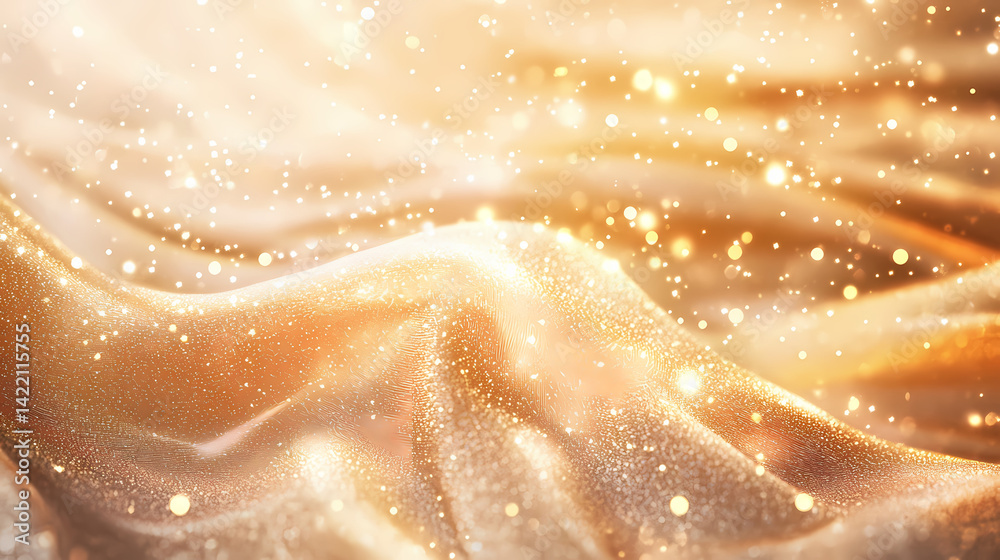 Shimmering golden fabric on pastel background elegance. Luminous Weft. Illustration