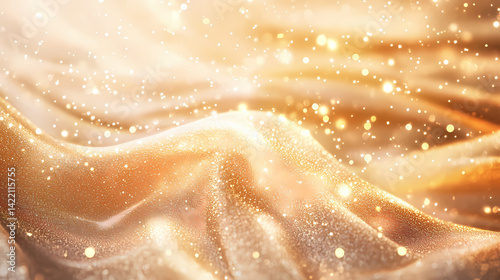 Obraz na płótnie Shimmering golden fabric on pastel background elegance. Luminous Weft. Illustration w salonie