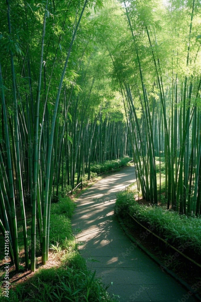 Obraz premium a close up of a pathway through a lush green forest
