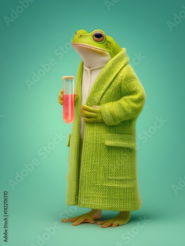 Scientist Frog Toy in Costume Overcoat for Science Education Fun