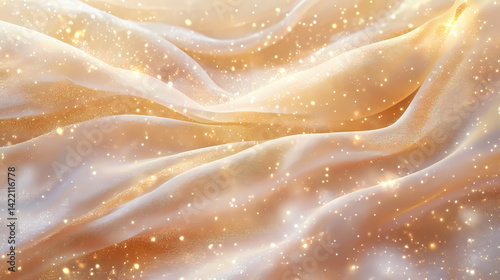 Shimmering golden fabric on pastel background elegance. Luminous Weft. Illustration