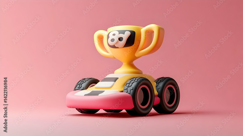 Yellow Trophy on Pink Racing Car 3D Render Yellow Trophy on Pink Racing Car 3D Render