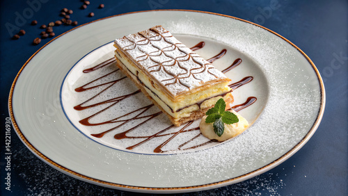 Elegant Mille-feuille Dessert with Custard Cream and Puff Pastry
