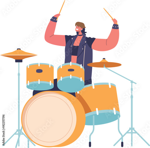 Punk rocker drummer performing music