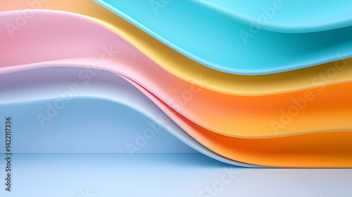 Abstract Pastel Waves Background: Soft Colorful Curves and Smooth Texture